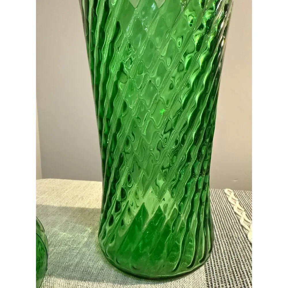 🌿 Vintage Green Glass Vases – Set of 2 | Hoosier Glass #4087 + Unmarked | Large